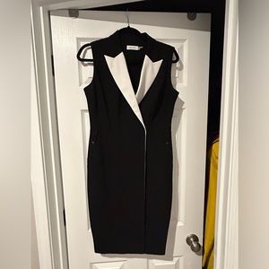 Calvin Klein size 8 tuxedo style black and white dress